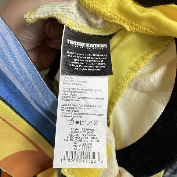 Transformers Bumblebee Costume Boys Sz S 4-6 Padded Jumpsuit Mask Yellow Muscles - Picture 4 of 7